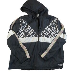 Victoria's Secret PINK Sherpa Lined Sequin Zip Up Windbreaker‎ Jacket M/L